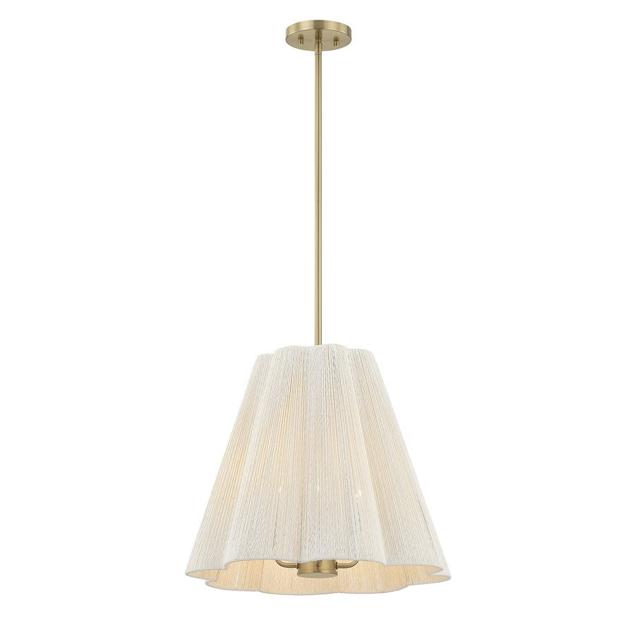 Savoy House Rosa 4Lt Pendant, White Cotton, Noble Brass
