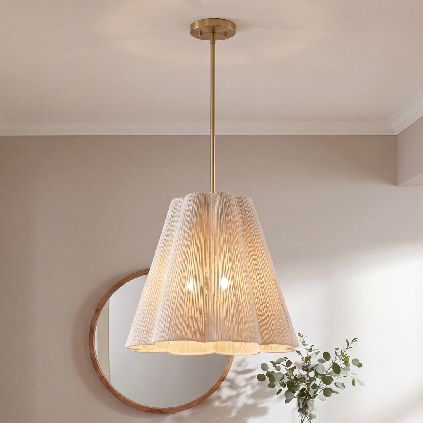 Savoy House Rosa 4Lt Pendant, White Cotton, Noble Brass