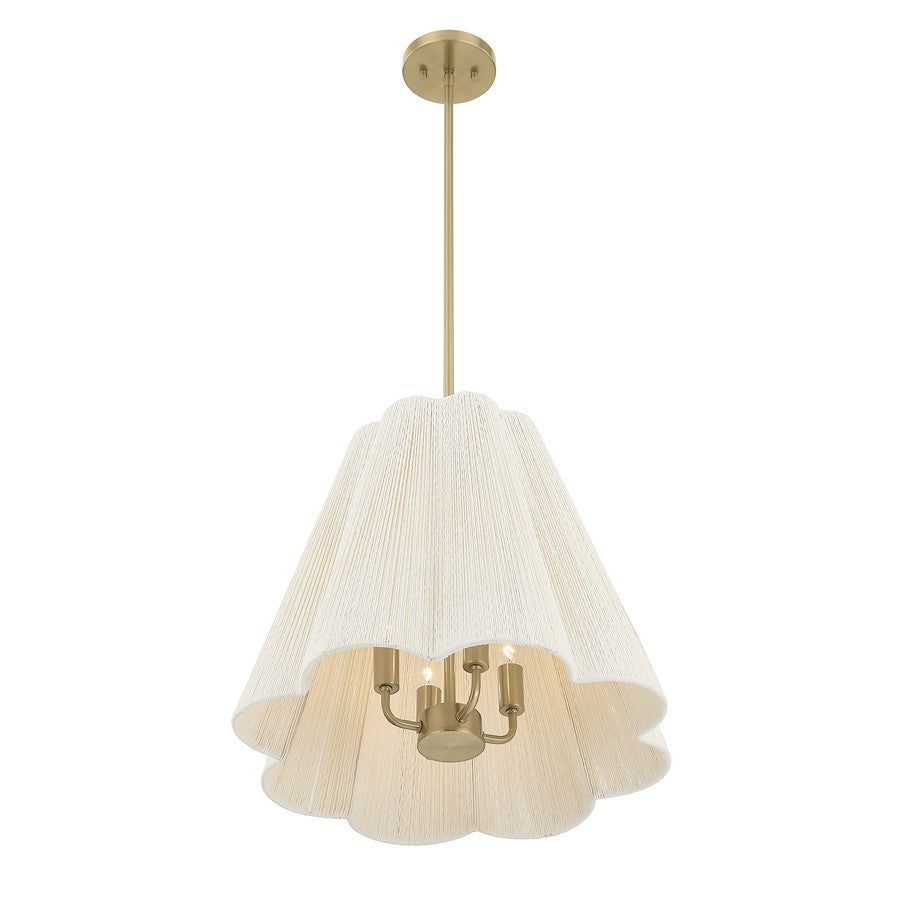 Savoy House Rosa 4Lt Pendant, White Cotton, Noble Brass