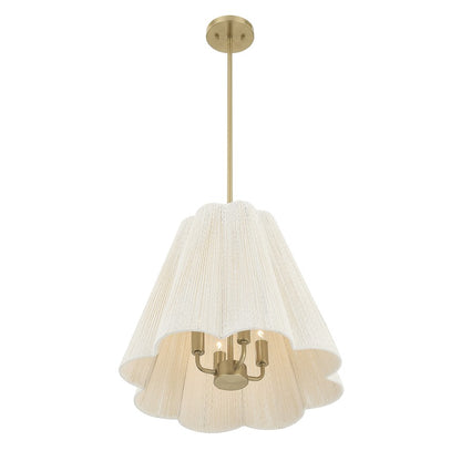 Savoy House Rosa 4Lt Pendant, White Cotton, Noble Brass