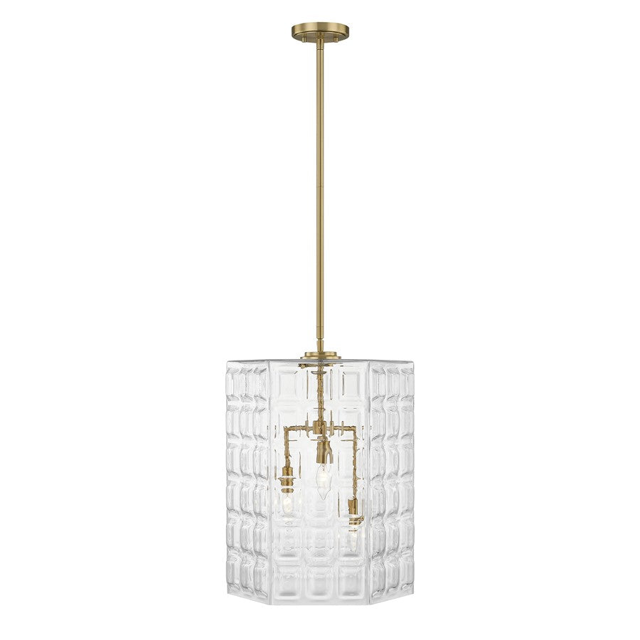 Savoy House Reddick 3 Lt Pendant, Clear, Warm Brass