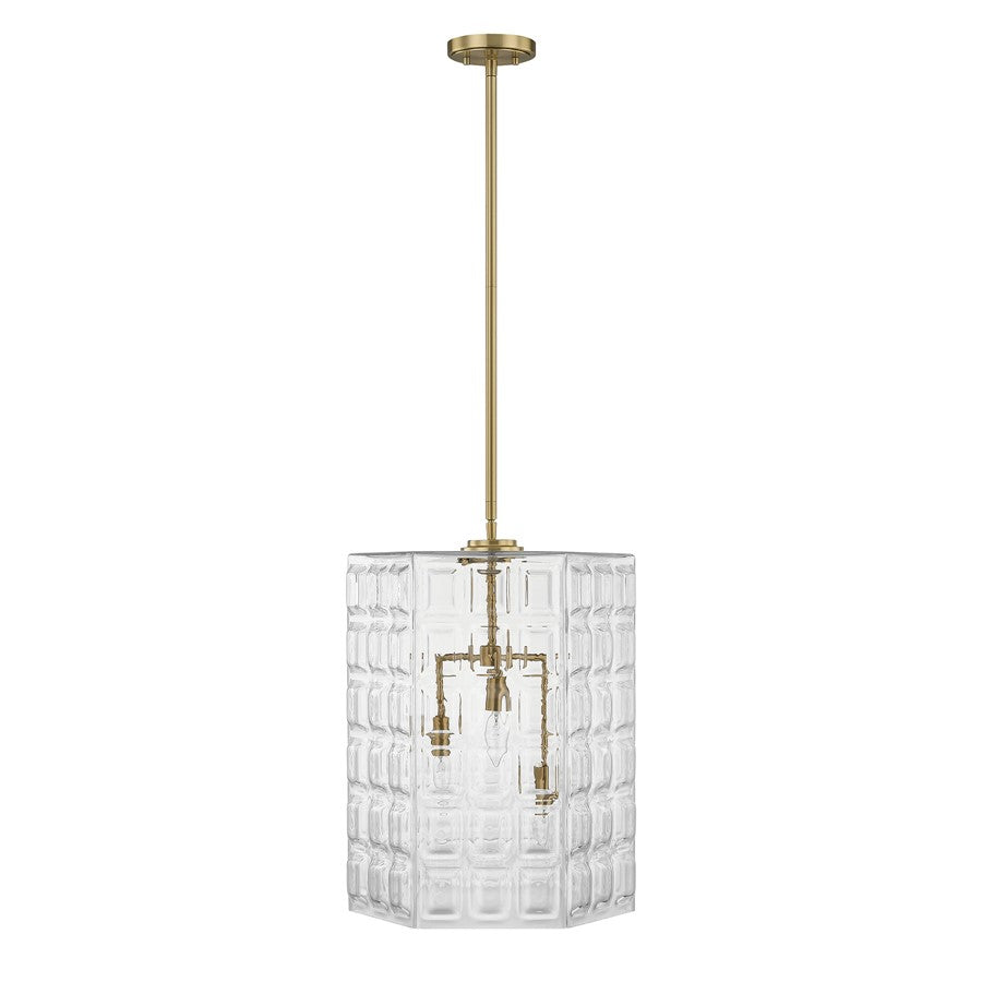 Savoy House Reddick 3 Lt Pendant, Clear, Warm Brass