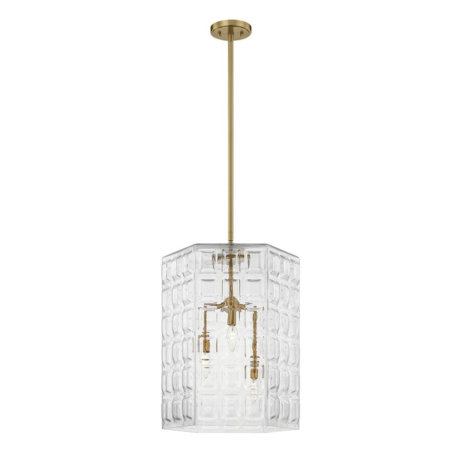 Savoy House Reddick 3 Lt Pendant, Clear, Warm Brass