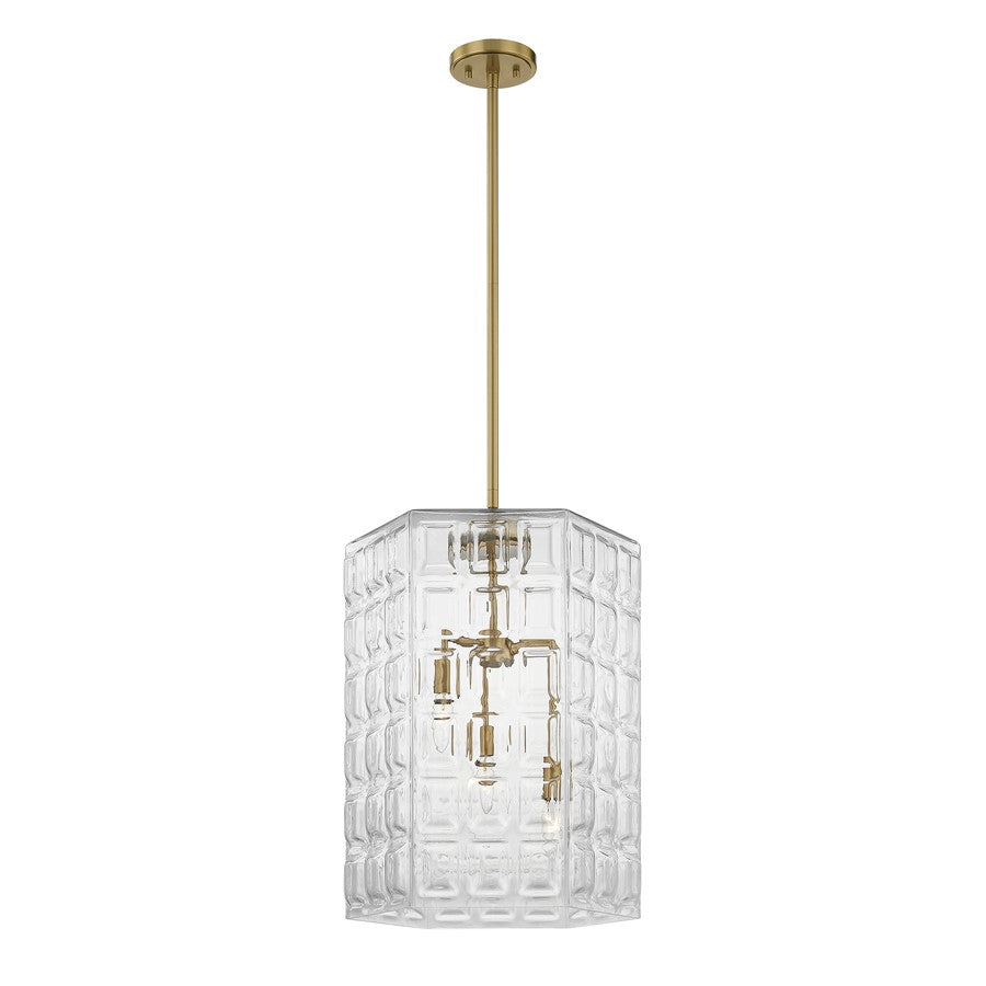 Savoy House Reddick 3 Lt Pendant, Clear, Warm Brass