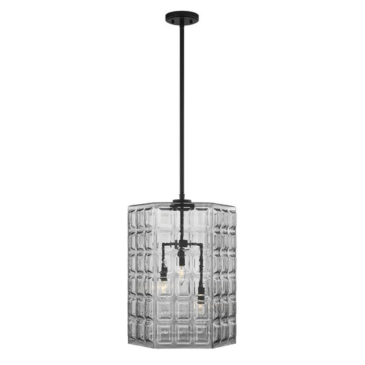 Savoy House Reddick 3 Lt Pendant, Clear Geometric, Matte Black