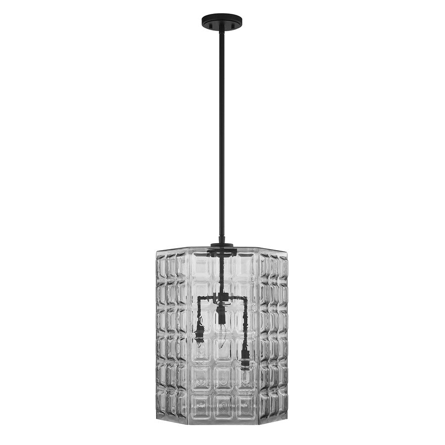 Savoy House Reddick 3 Lt Pendant, Clear Geometric, Matte Black