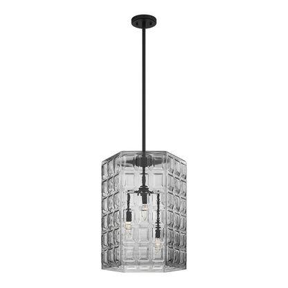 Savoy House Reddick 3 Lt Pendant, Clear Geometric, Matte Black