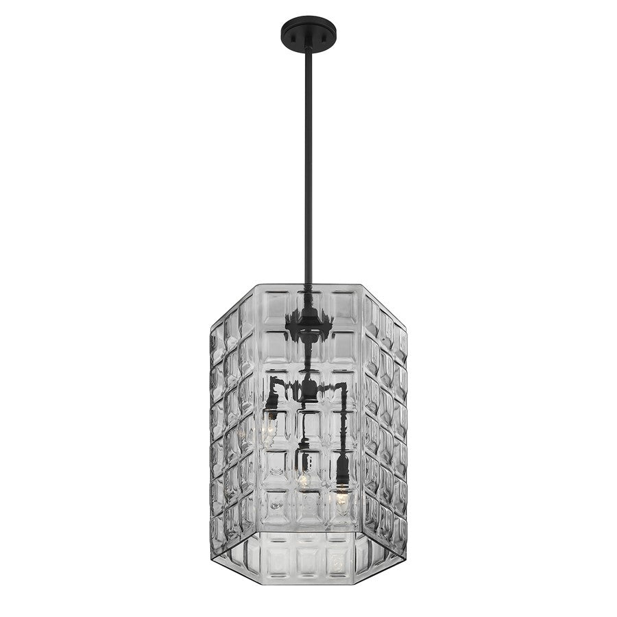 Savoy House Reddick 3 Lt Pendant, Clear Geometric, Matte Black