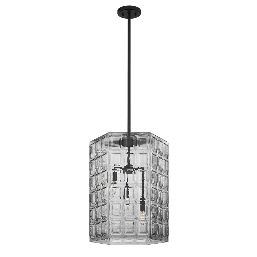 Savoy House Reddick 3 Lt Pendant, Clear Geometric, Matte Black