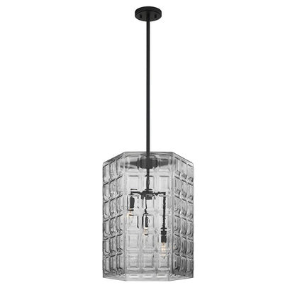 Savoy House Reddick 3 Lt Pendant, Clear Geometric, Matte Black