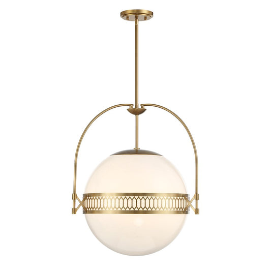 3 Light Pendant, Warm Brass/Strie