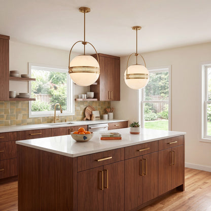 3 Light Pendant, Warm Brass/Strie