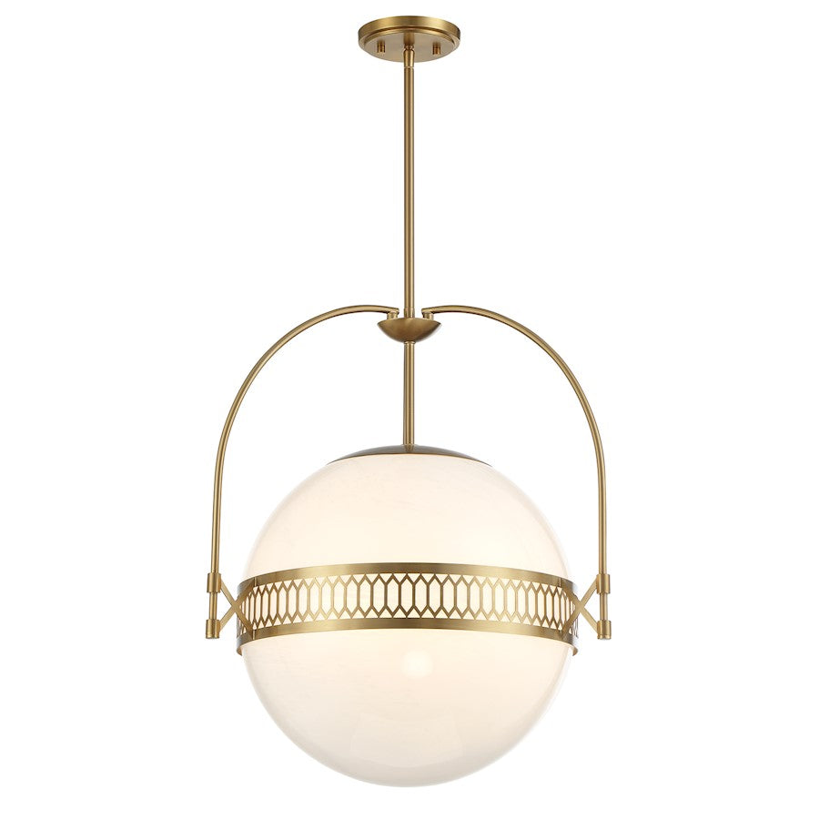 3 Light Pendant, Warm Brass/Strie