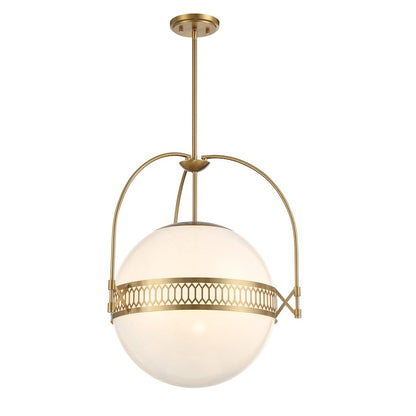 3 Light Pendant, Warm Brass/Strie