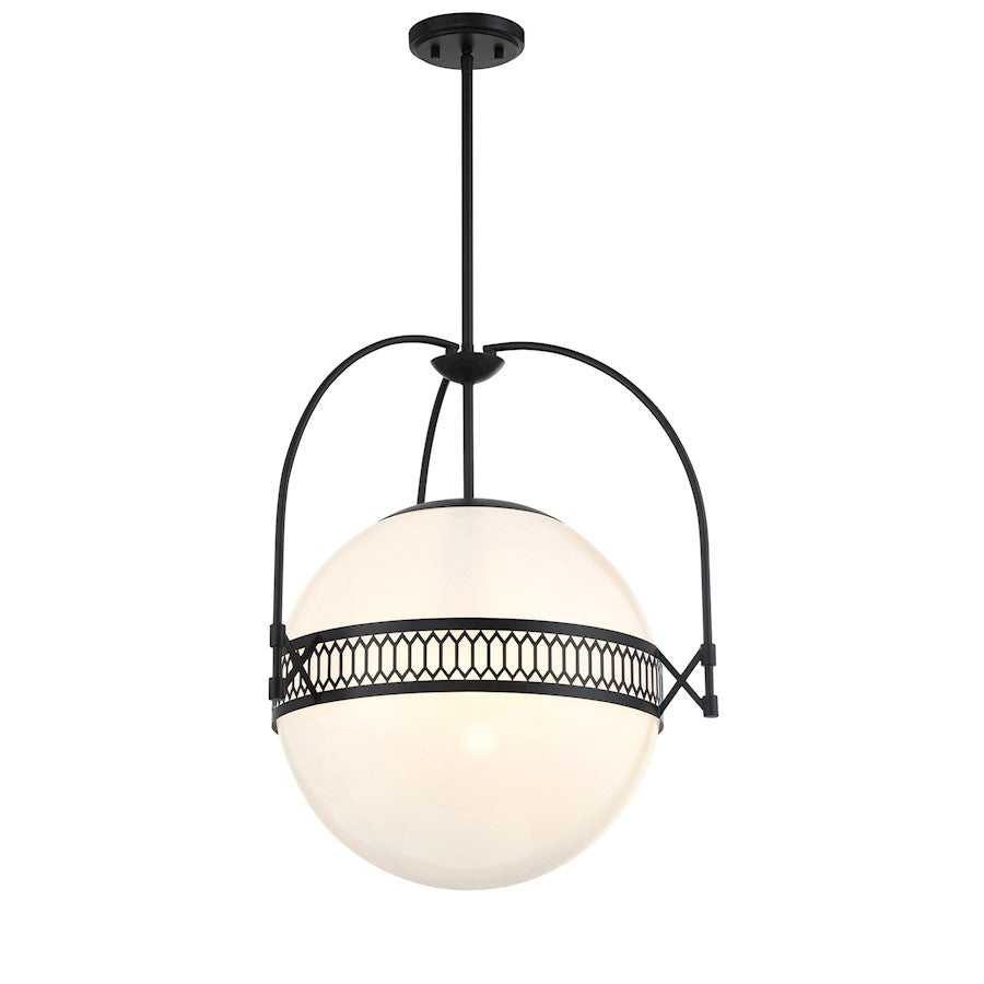 3 Light Pendant, Matte Black/Strie