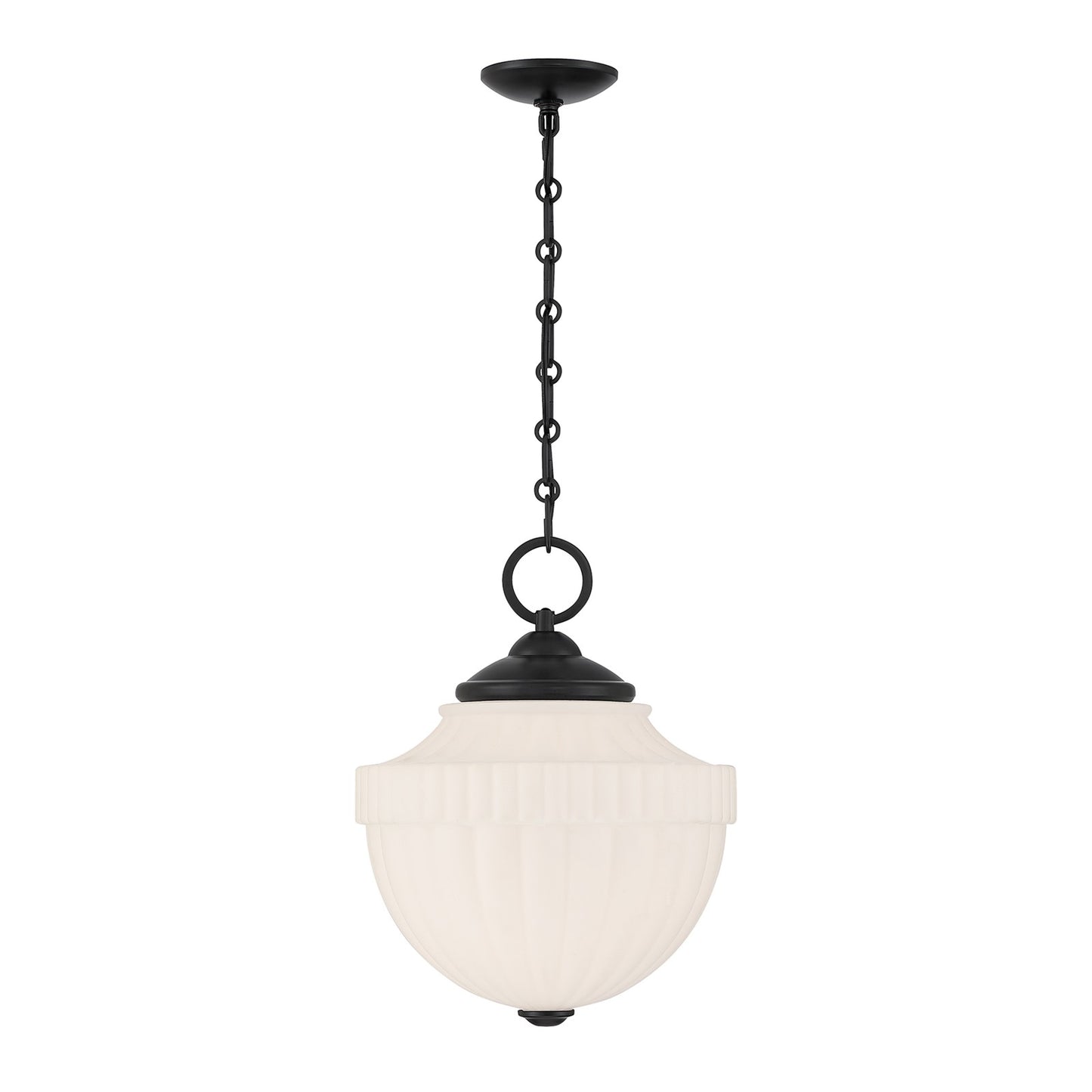 Savoy House Montrose 14in 1-Light Pendant | Vintage Industrial Matte Black and White Opal Glass | Kitchen Island & Dining Room | 14 in | Model 7-6999-1-89