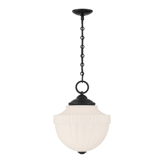 Savoy House Montrose 14in 1-Light Pendant | Vintage Industrial Matte Black and White Opal Glass | Kitchen Island & Dining Room | 14 in | Model 7-6999-1-89
