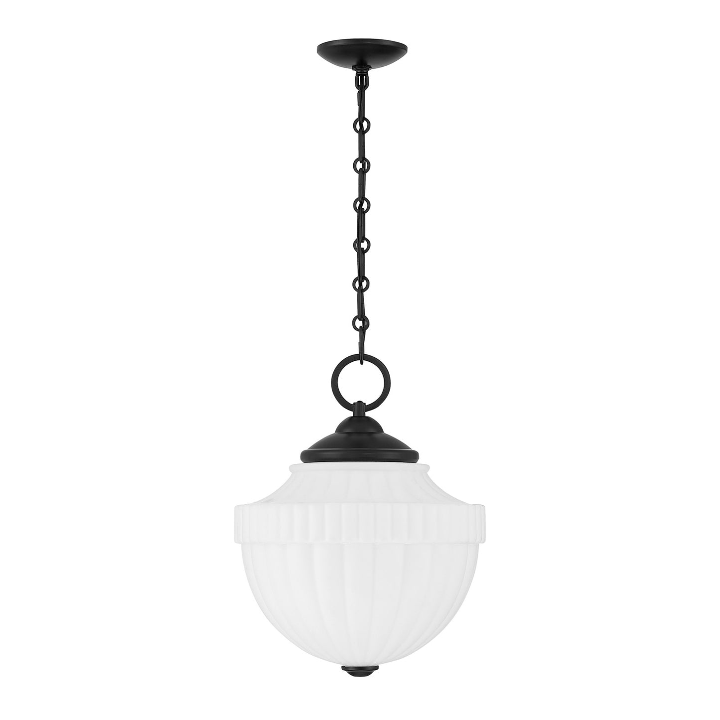 Savoy House Montrose 14in 1-Light Pendant | Vintage Industrial Matte Black and White Opal Glass | Kitchen Island & Dining Room | 14 in | Model 7-6999-1-89