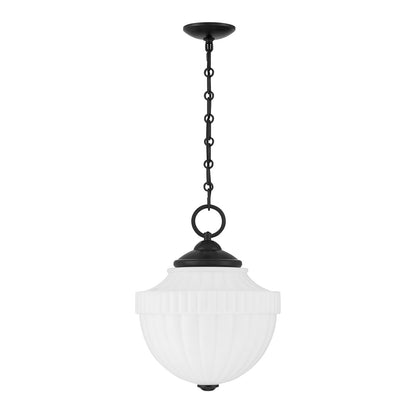 Savoy House Montrose 14in 1-Light Pendant | Vintage Industrial Matte Black and White Opal Glass | Kitchen Island & Dining Room | 14 in | Model 7-6999-1-89