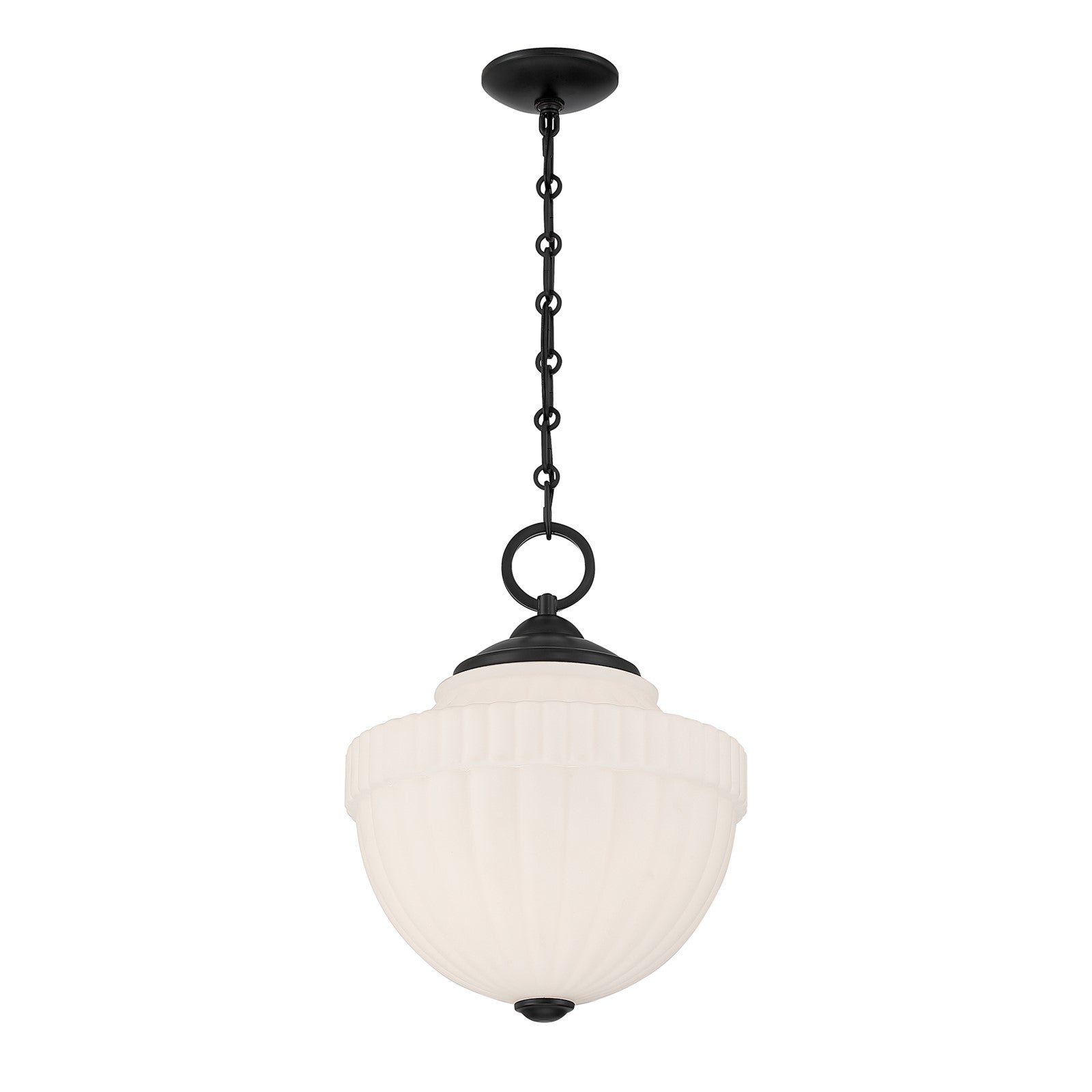 Savoy House Montrose 14in 1-Light Pendant | Vintage Industrial Matte Black and White Opal Glass | Kitchen Island & Dining Room | 14 in | Model 7-6999-1-89