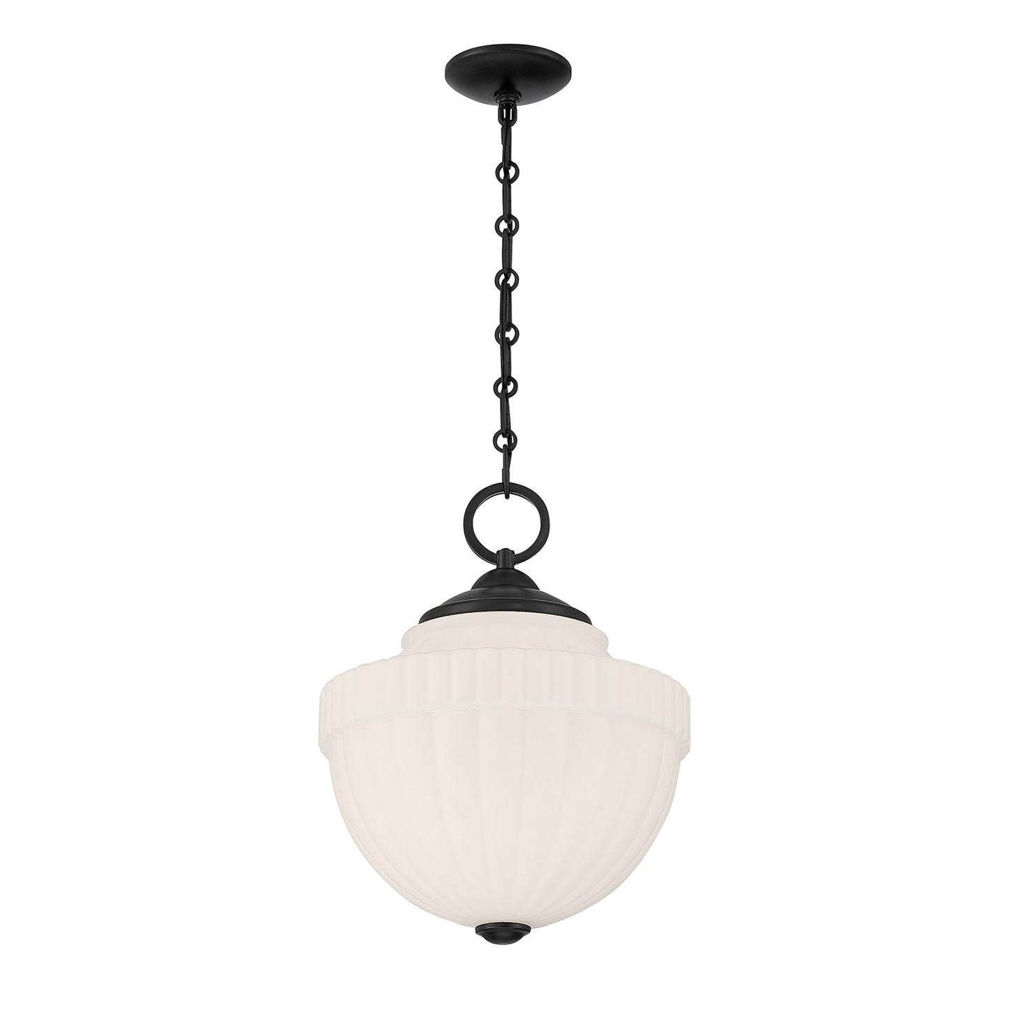 Savoy House Montrose 14in 1-Light Pendant | Vintage Industrial Matte Black and White Opal Glass | Kitchen Island & Dining Room | 14 in | Model 7-6999-1-89