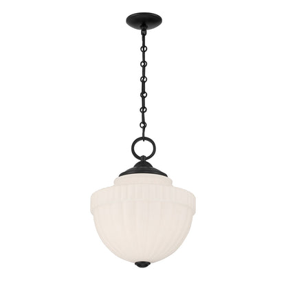 Savoy House Montrose 14in 1-Light Pendant | Vintage Industrial Matte Black and White Opal Glass | Kitchen Island & Dining Room | 14 in | Model 7-6999-1-89