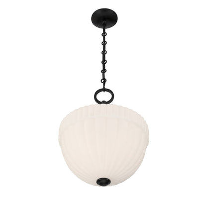 Savoy House Montrose 14in 1-Light Pendant | Vintage Industrial Matte Black and White Opal Glass | Kitchen Island & Dining Room | 14 in | Model 7-6999-1-89