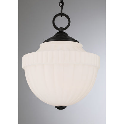 Savoy House Montrose 14in 1-Light Pendant | Vintage Industrial Matte Black and White Opal Glass | Kitchen Island & Dining Room | 14 in | Model 7-6999-1-89