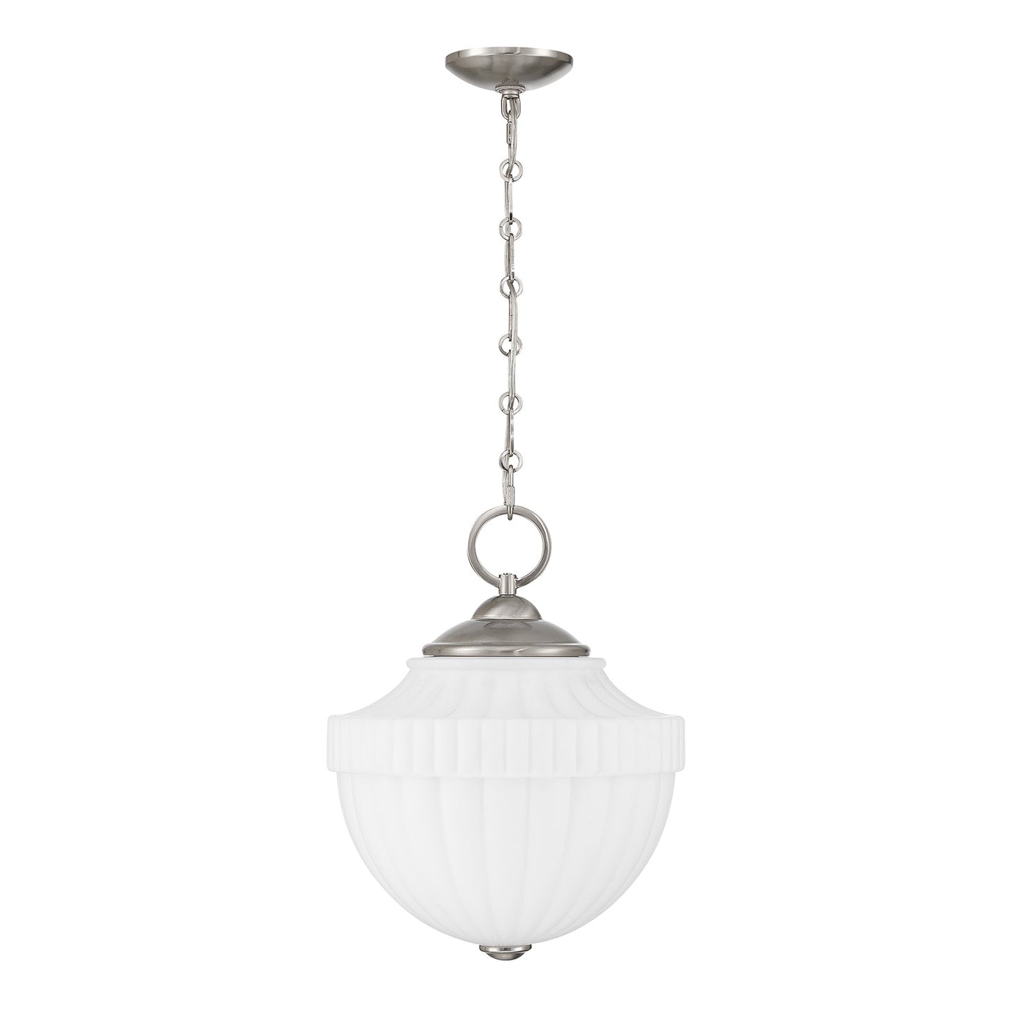 Savoy House Montrose 14in 1-Light Pendant | Vintage Satin Nickel and White Opal Glass | Kitchen & Breakfast Nook | 14 x 14 x 16.38 in | Model 7-6999-1-SN