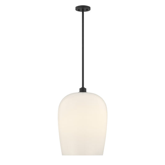 Savoy House Livingston 1 Lt Pendant, White Opal, Matte Black