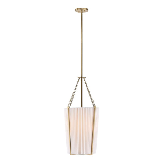 Savoy House Joplin 14in 1-Light Pendant | California Modern Noble Brass and White Pleated Fabric | Kitchen & Dining Room | 14 x 14 | Model 7-7399-1-127