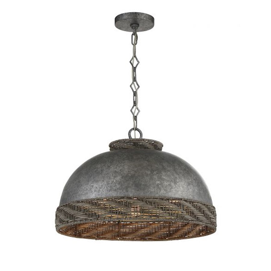 Savoy House Tripoli 3-Light Pendant, Mottled Zinc/Gray Rattan - 7-748-3-179