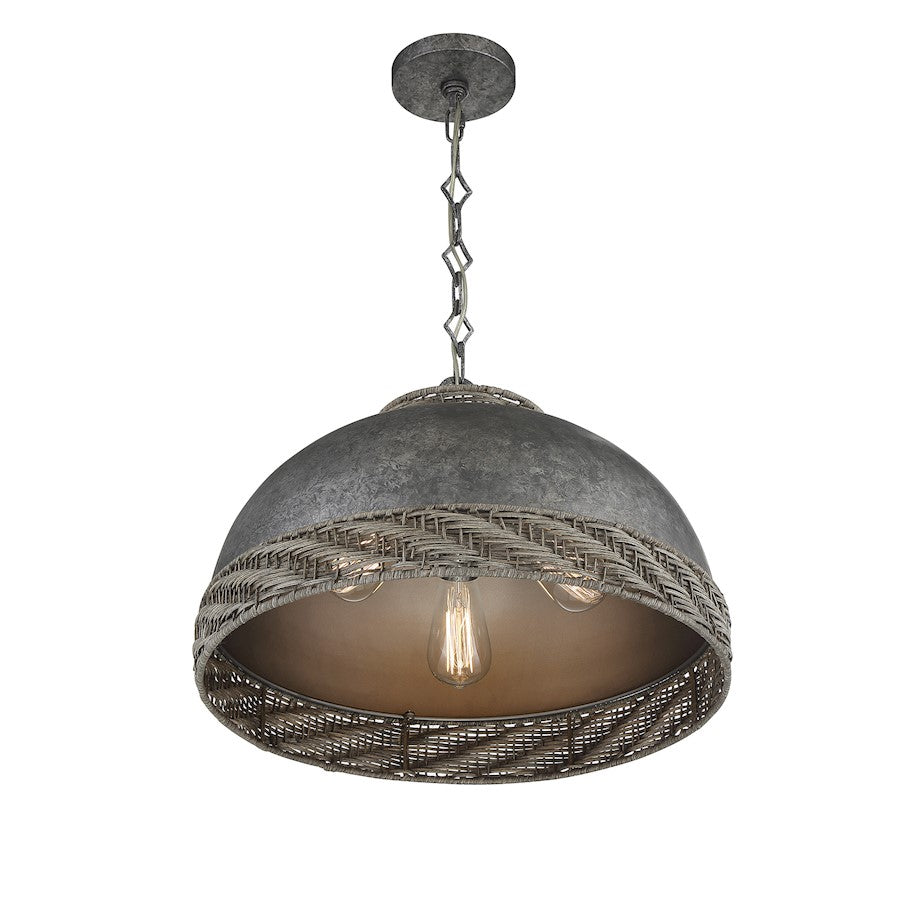 3 Light Pendant, Mottled Zinc