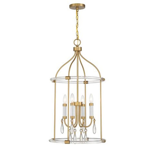4 Light Pendant, Warm Brass/Chrome