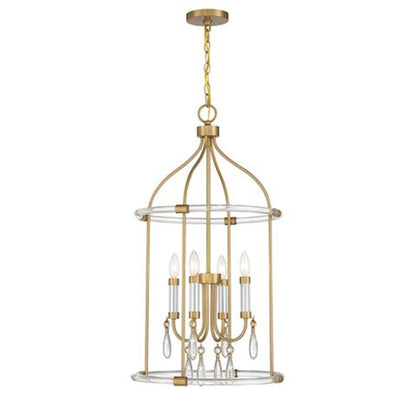 4 Light Pendant, Warm Brass/Chrome