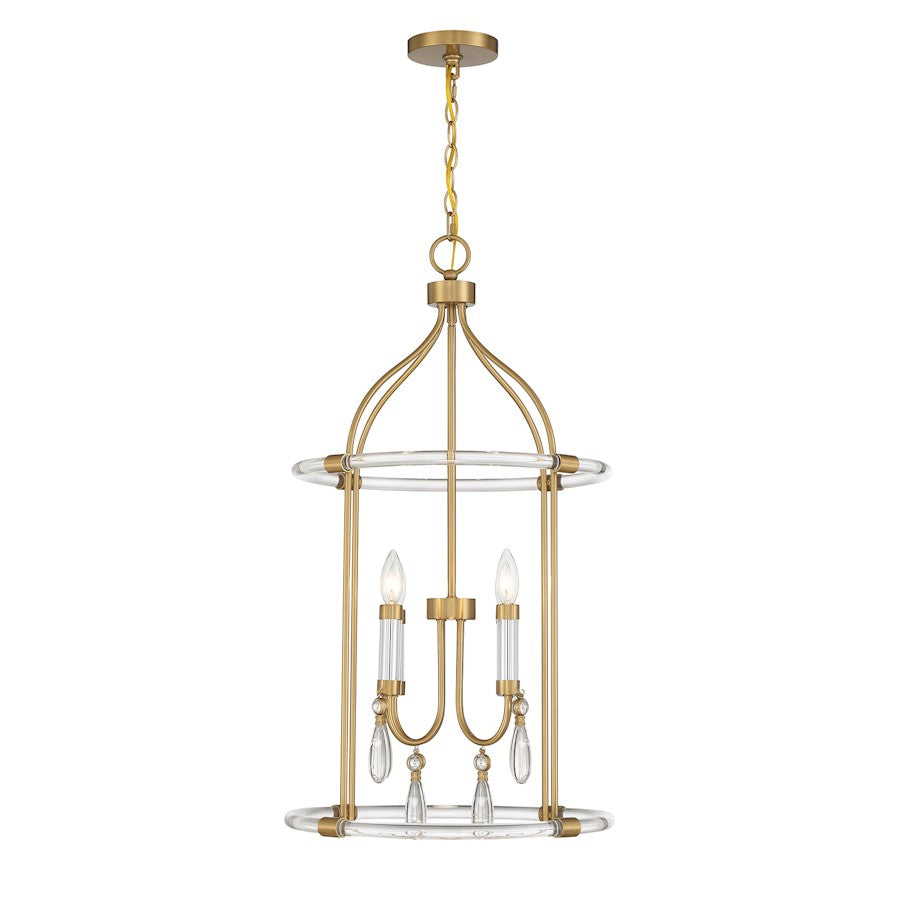 4 Light Pendant, Warm Brass/Chrome