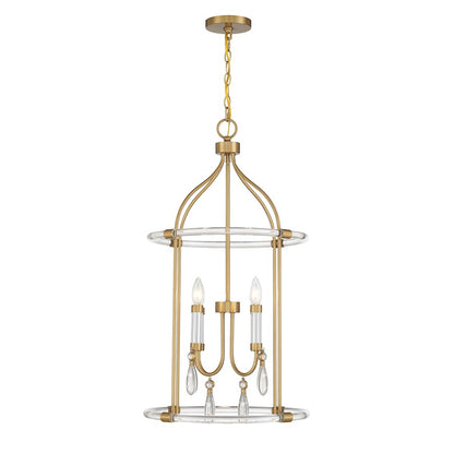 4 Light Pendant, Warm Brass/Chrome