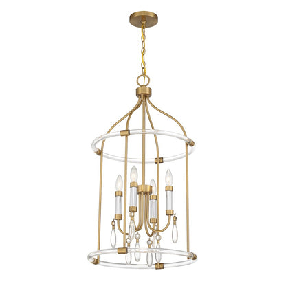 4 Light Pendant, Warm Brass/Chrome