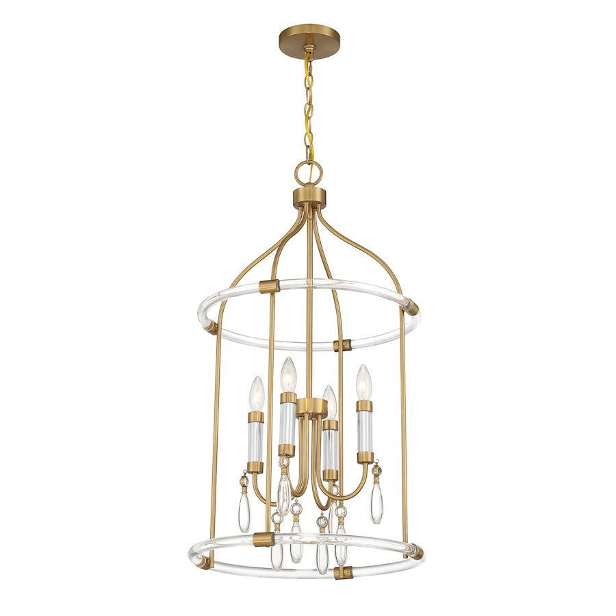 4 Light Pendant, Warm Brass/Chrome