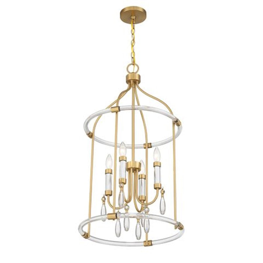 4 Light Pendant, Warm Brass/Chrome