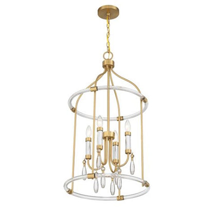 4 Light Pendant, Warm Brass/Chrome
