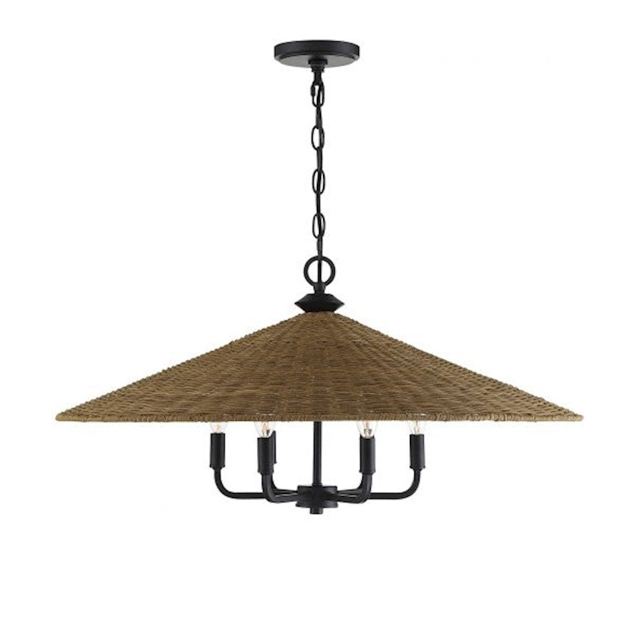 Savoy House Eman 6-Light Pendant, Matte Black/Dark Rattan - 7-7772-6-180