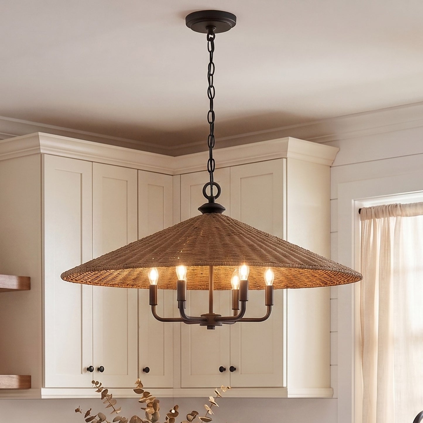 6 Light Pendant, Matte Black