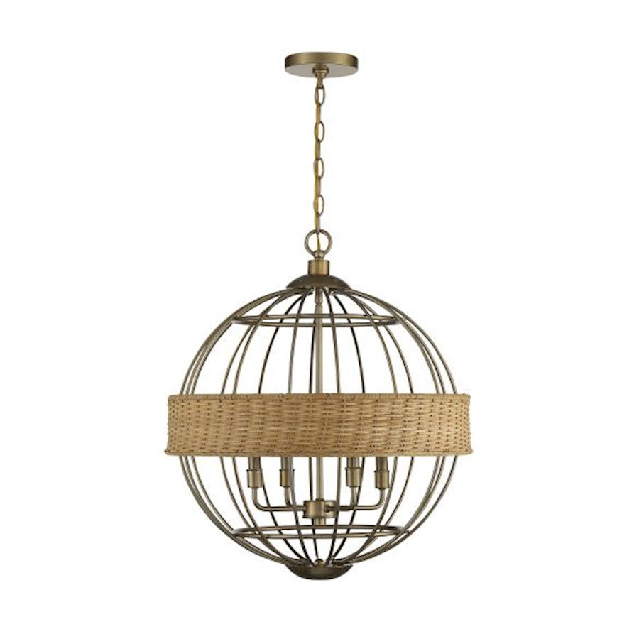 4 Light Pendant, Burnished Brass