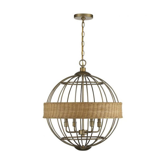 4 Light Pendant, Burnished Brass