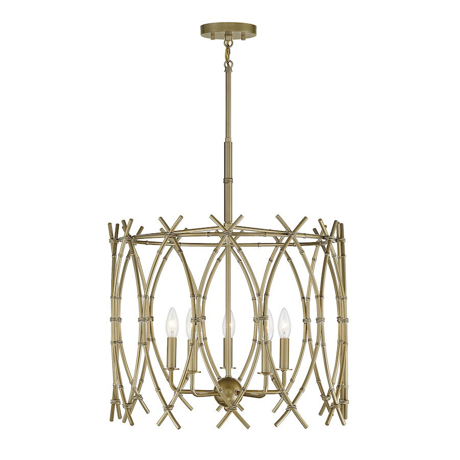 5 Light Pendant, New Burnished Brass