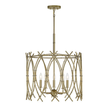 5 Light Pendant, New Burnished Brass