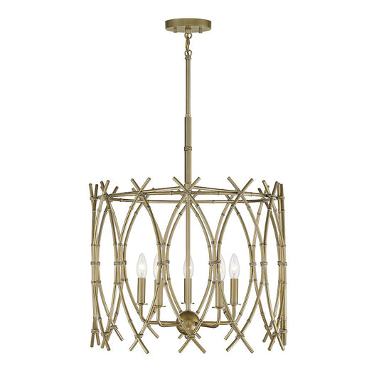 5 Light Pendant, New Burnished Brass