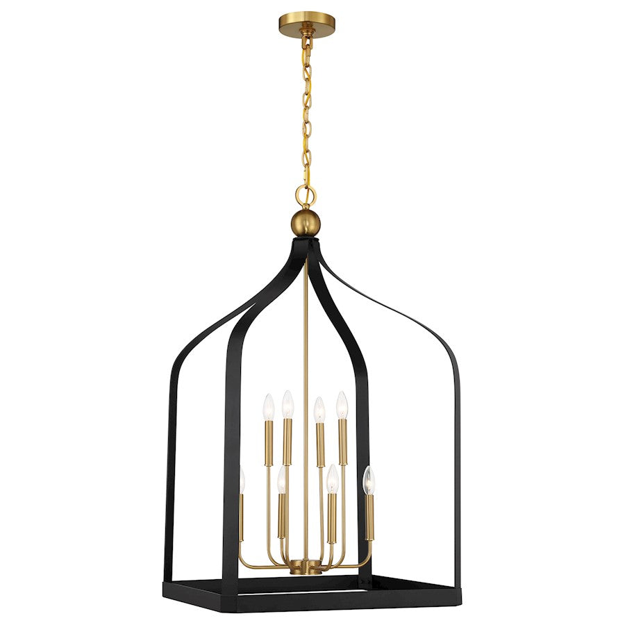 8 Light Pendant, Black/Brass