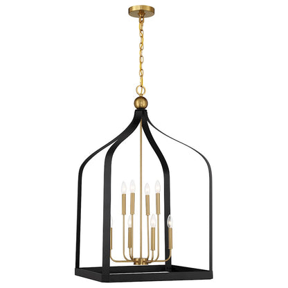 8 Light Pendant, Black/Brass